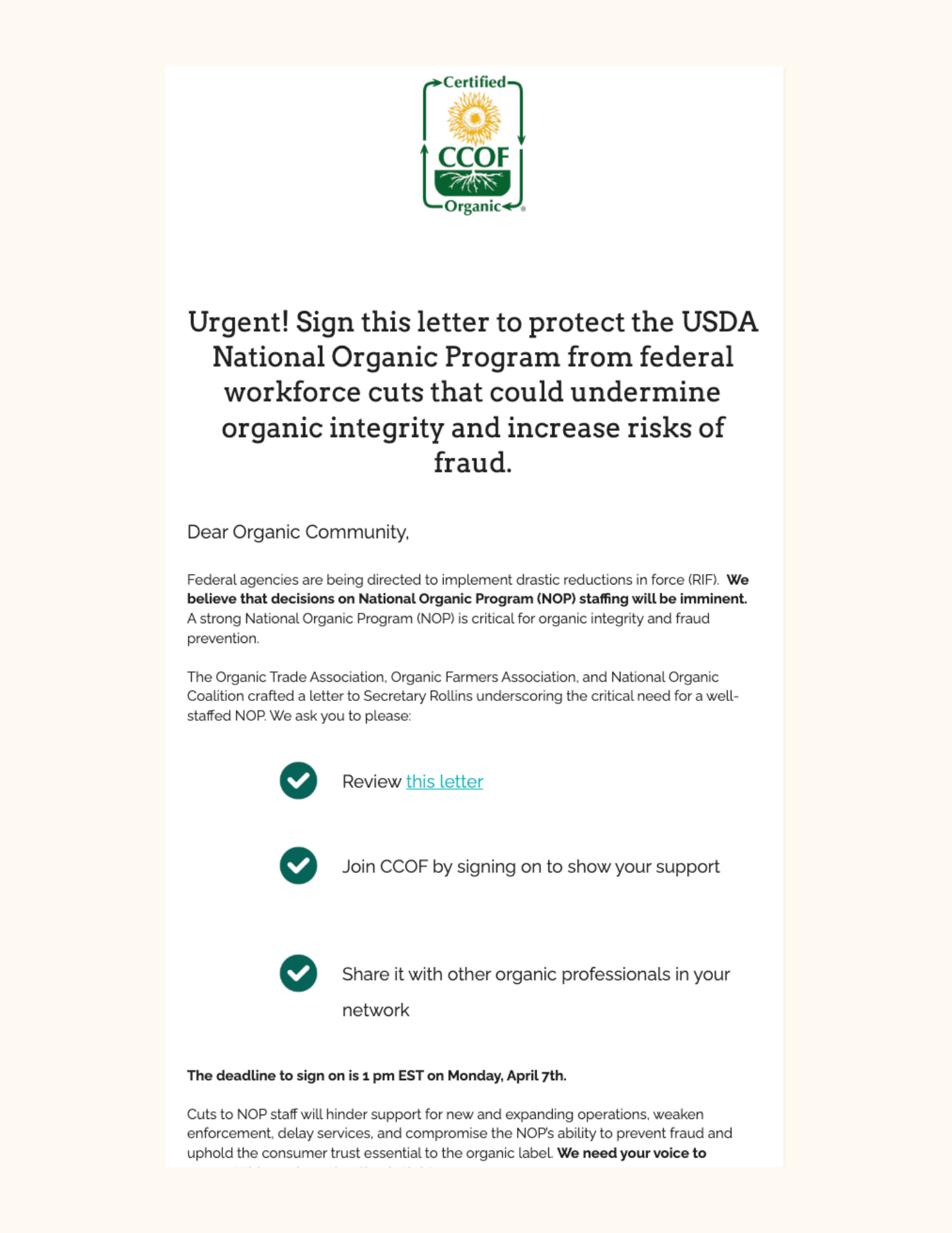 Advocacy Alert: Protecting USDA Organic Staff