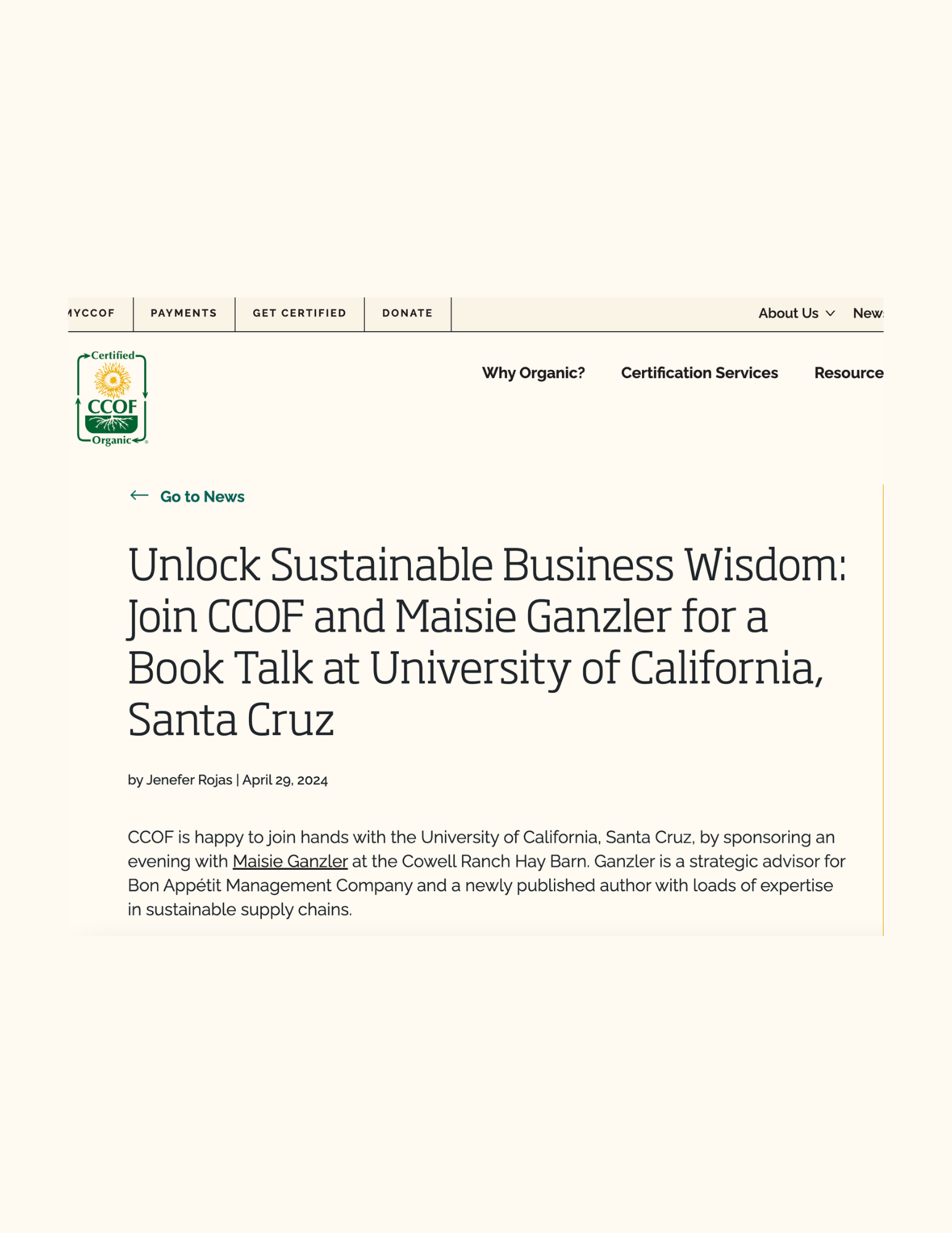 Sustainable Business Book Talk at UC Santa Cruz